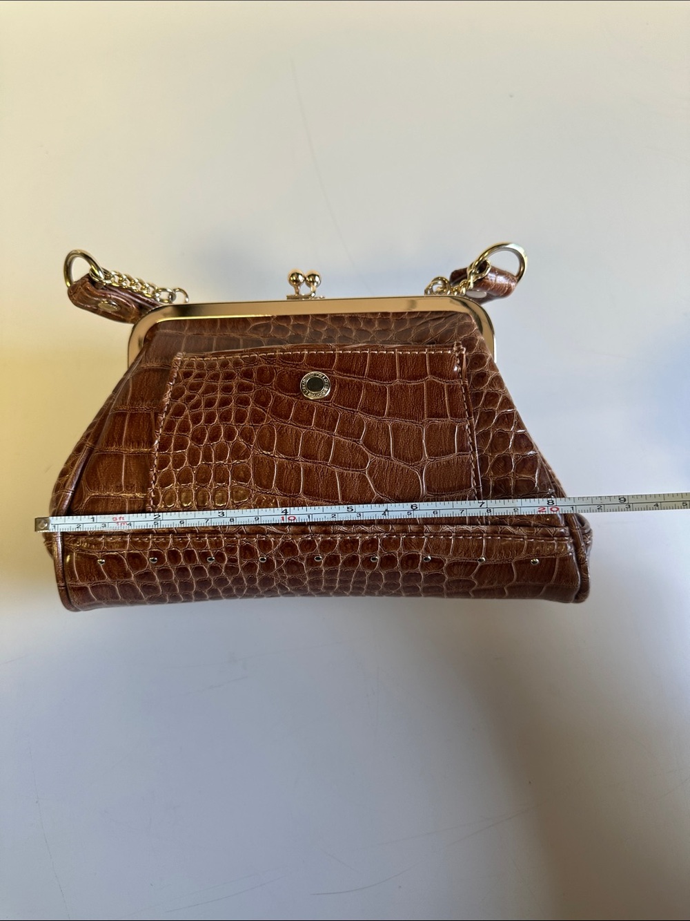 Vintage Y2K Liz Claiborne Brown Faux Alligator Kiss-Lock Frame Bag Mini Purse - Picture 12 of 16